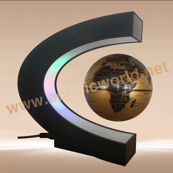 C shape acrylic magnetic floating globe display with led lights